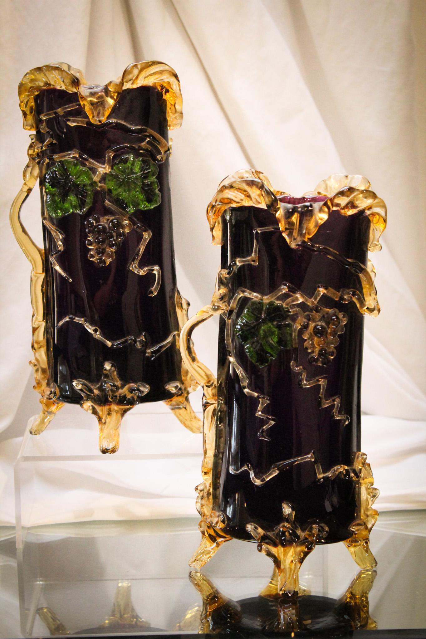 Fantastic Bohemian Applied Glass Vases in Purple & Amber Glass (1 of 12)