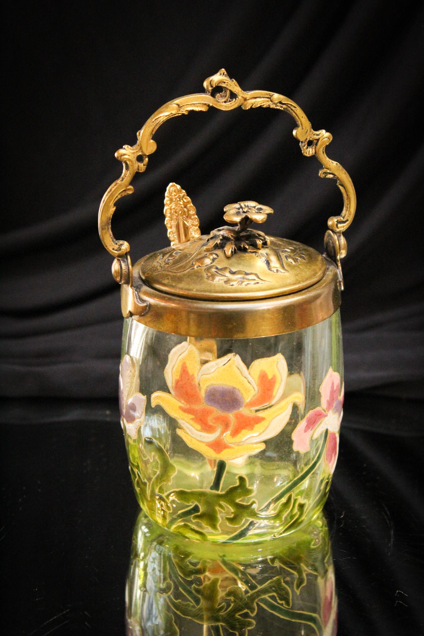 Vaseline Mt. Joye Legras Enameled 5" Victorian Jam Jar (1 of 9)