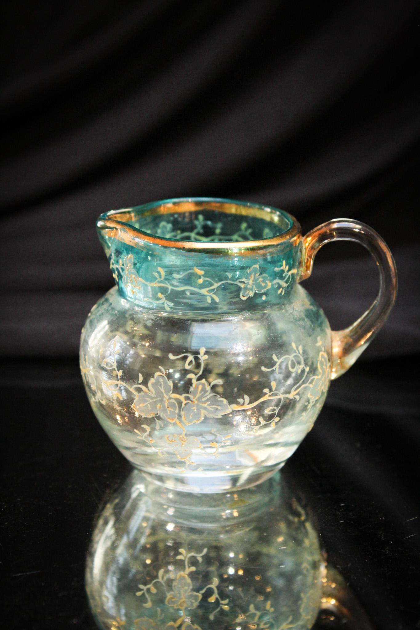 Moser 2" Enameled Glass Victorian Miniature Pitcher (1 of 6)