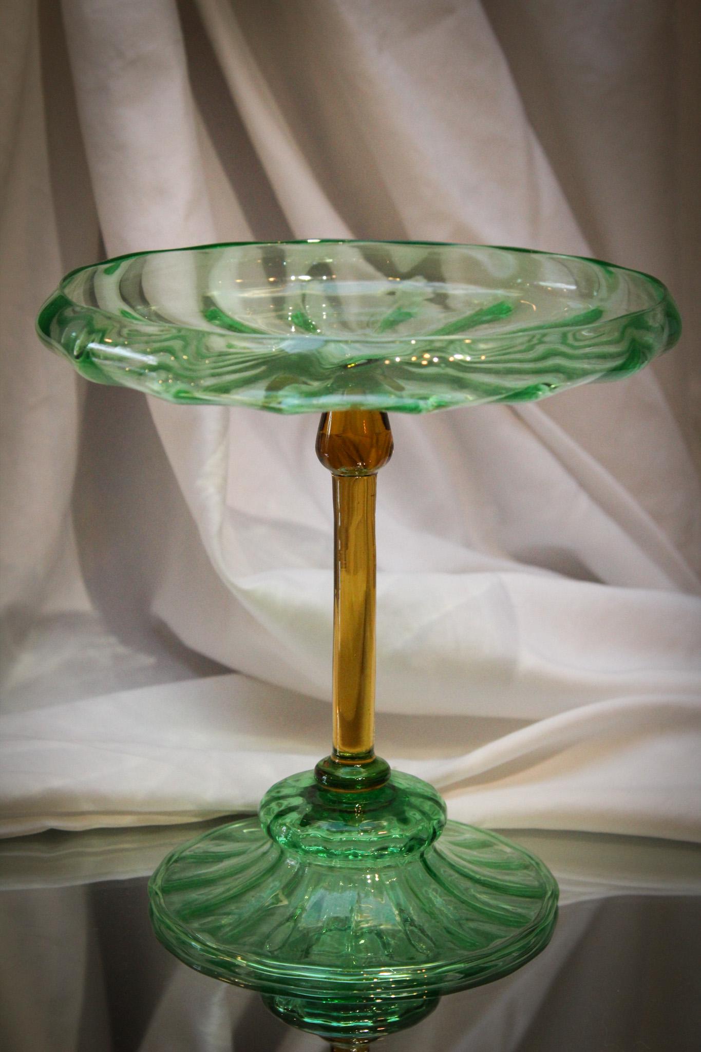 Steuben Glass Pomona Green & Amber 8" Compote (1 of 9)