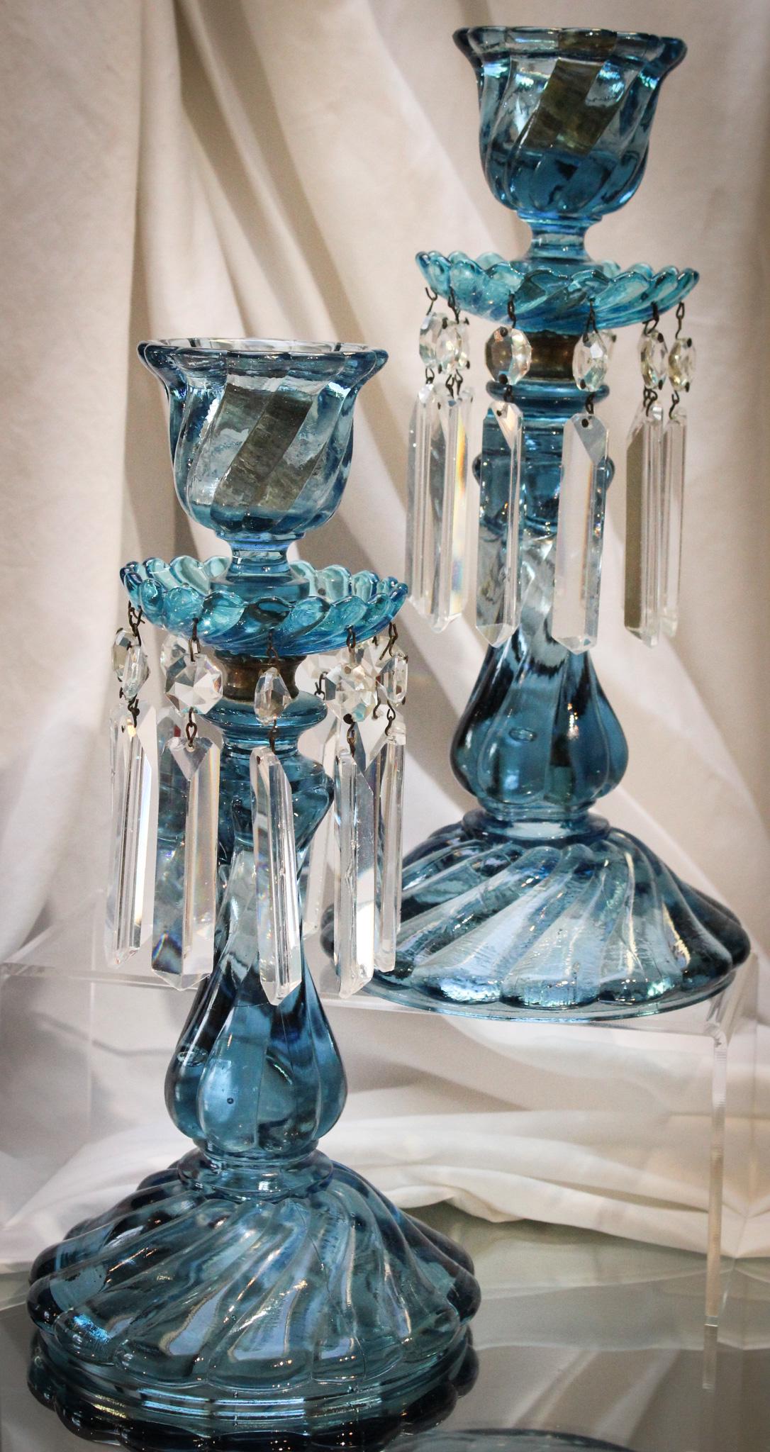 pair Baccarat Blue Glass Swirl Candlesticks (1 of 9)