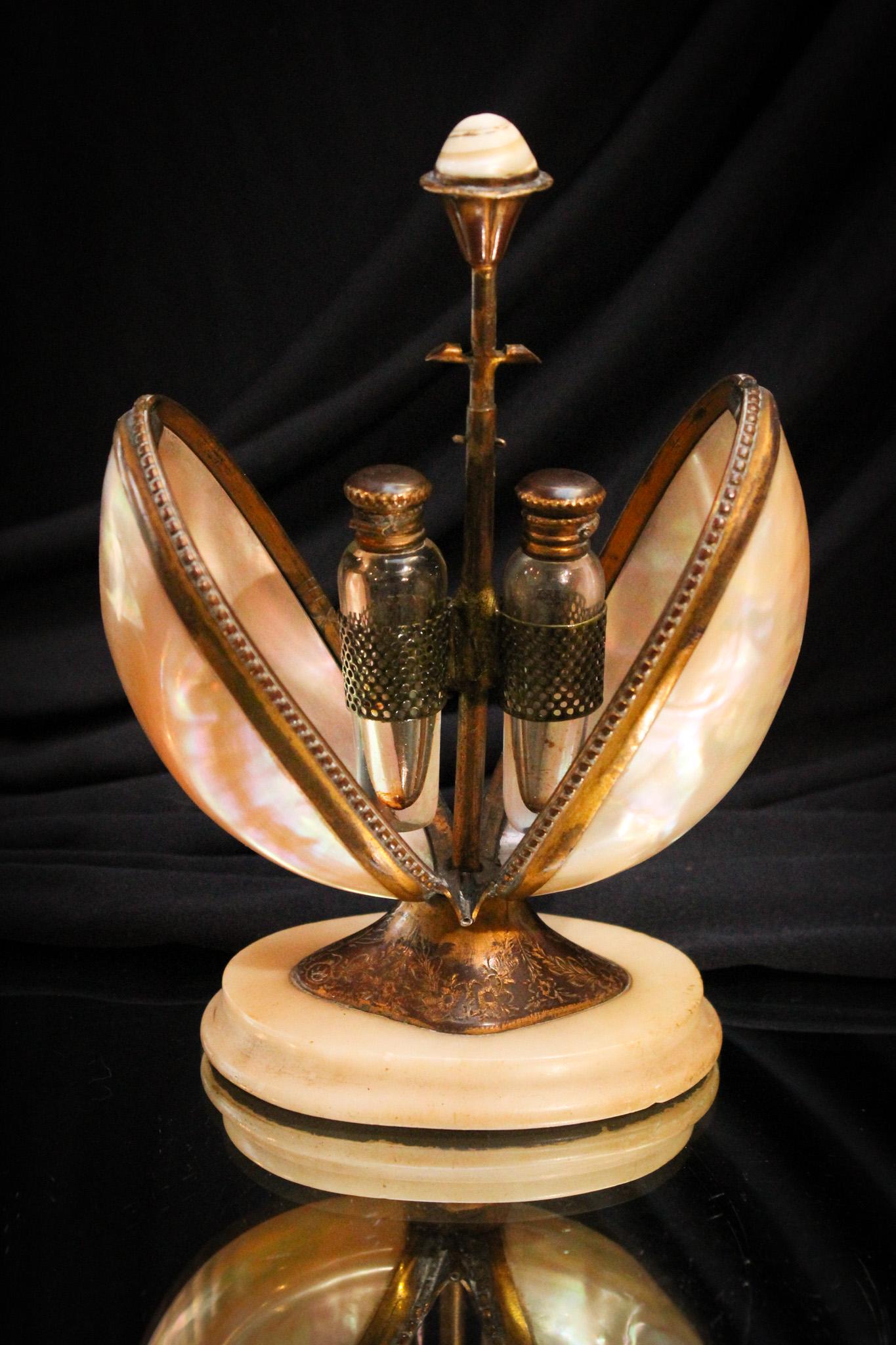 Amazing Antique Mother of Pearl Shell Mechanical Perfume Set (1 of 8)