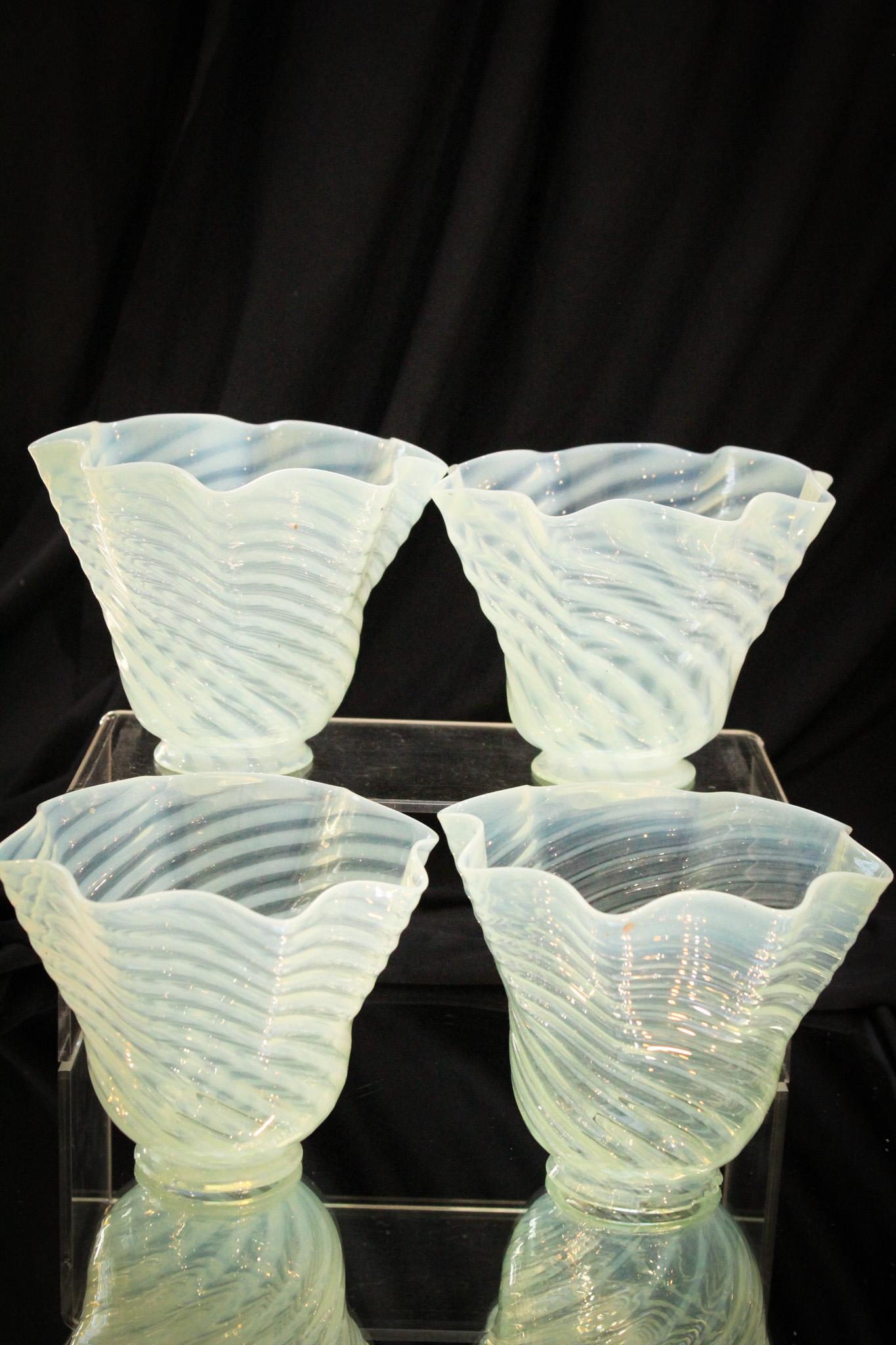 4 pc Set Vaseline Opalescent Swirl Glass Shades (1 of 7)