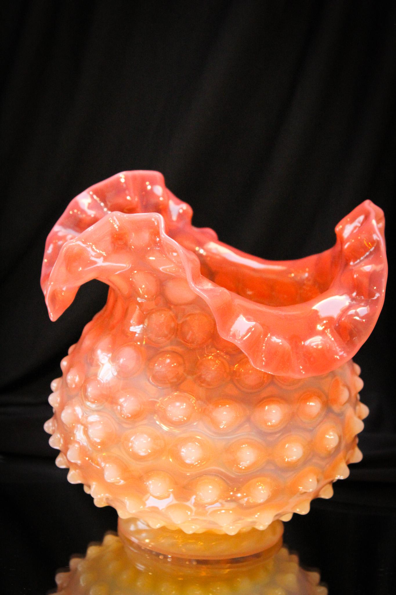 Scarce Orange Opal Hobnail Victorian Glass Roller Coaster Shade: Look at the great color of this banging roller coaster shade. Extraordinary isn't it? We think so. It measures 8" tall with a 4" fitter.