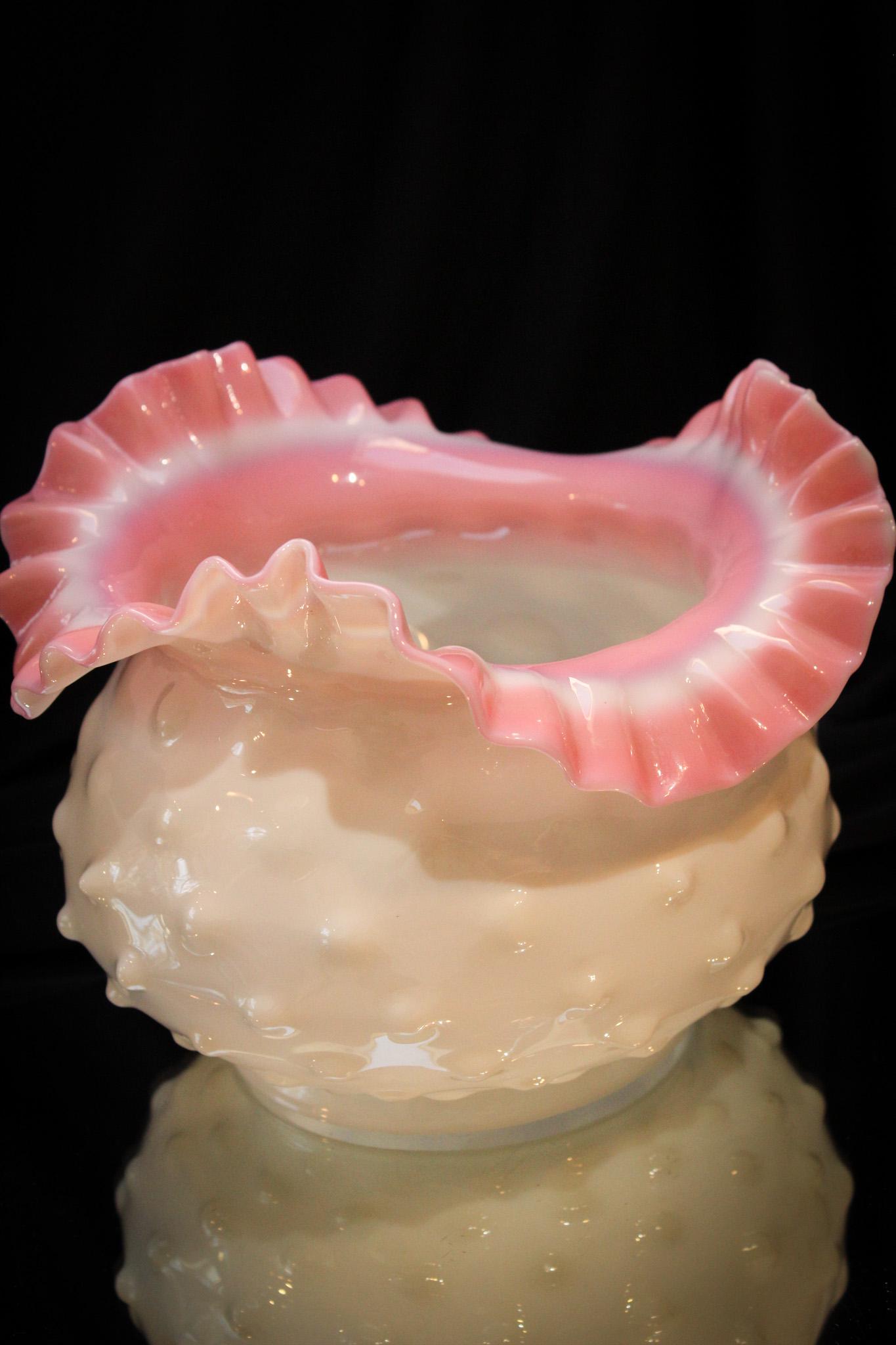 Hobb's Victorian Milk Glass Pink Rim Gas Shade (1 of 4)
