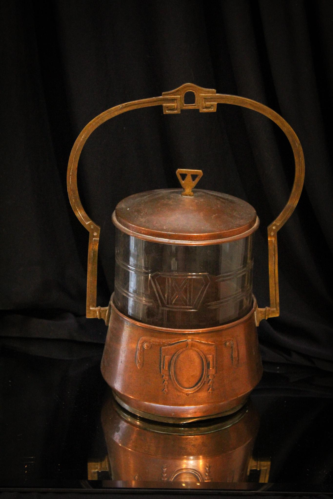 Antique Arts & Crafts Copper and Glass Biscuit jar (1 of 5)