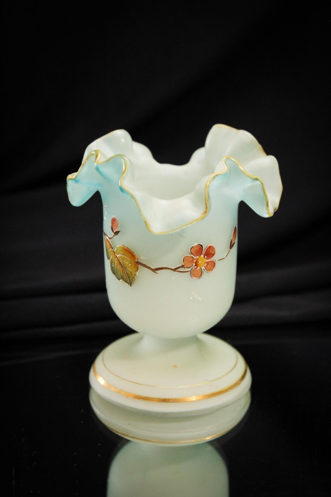 Blue Satin Enameled Victorian Pedestal Toothpick Holder (1 of 5)