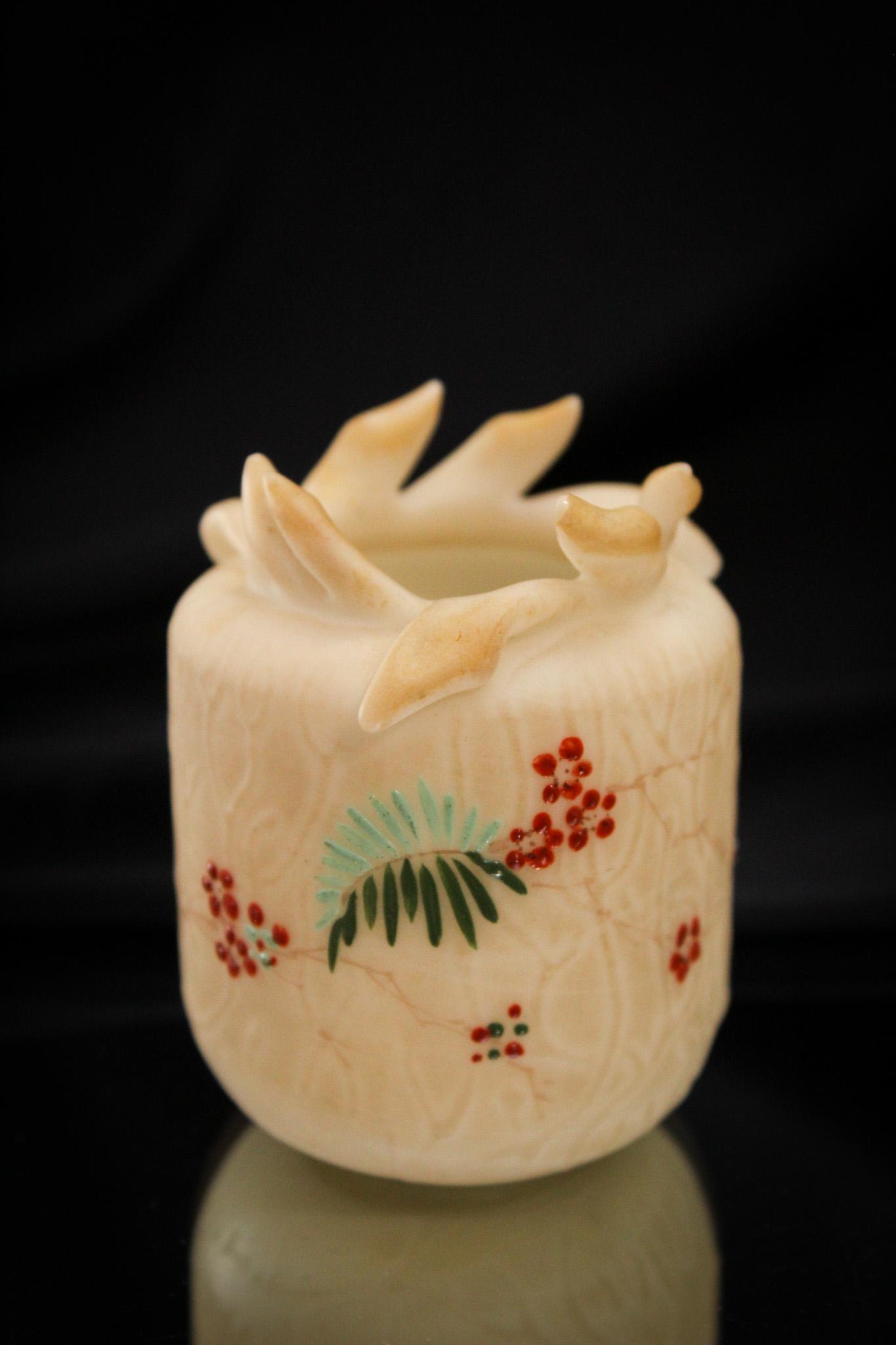 Mt. Washington Spider Web Fingered Toothpick Holder: So seldom do these lovelies tend to come on the market and the time to buy them is when you see them. Do not hesitate. That is what we have learned over the years. This is one is wonderful. It measure