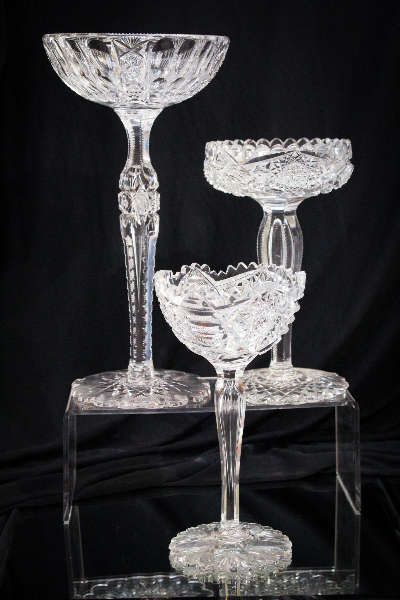 3 pc American Brilliant Cut Glass Compotes Libbey Signed & More (1 of 9)