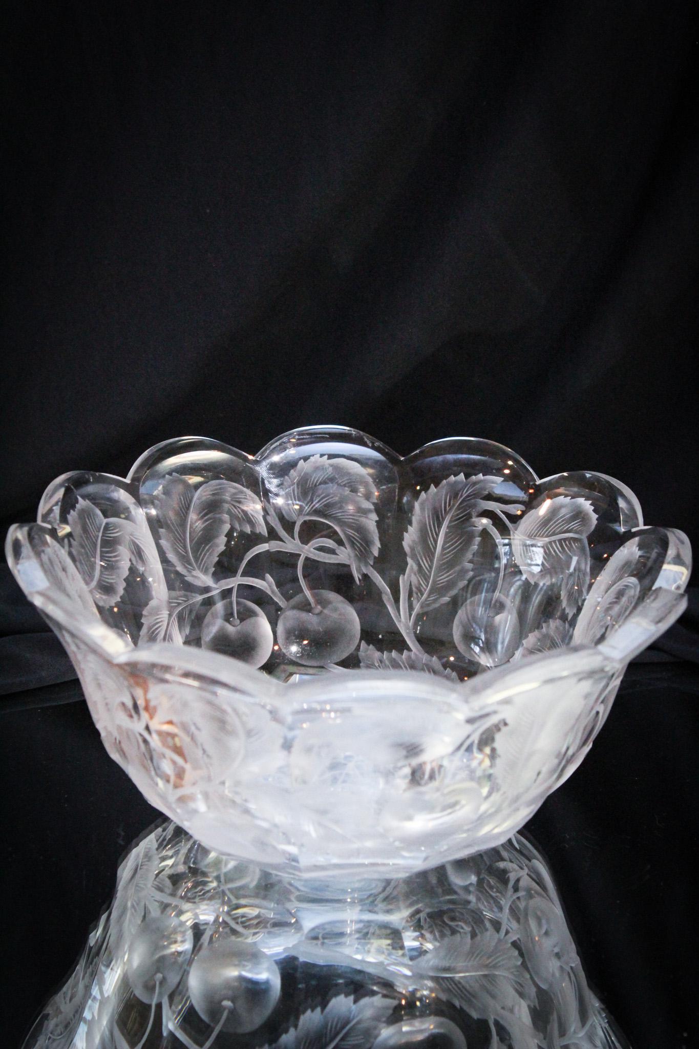 Signed libbey Brilliant Cut Glass 9" Cherries Bowl (1 of 6)