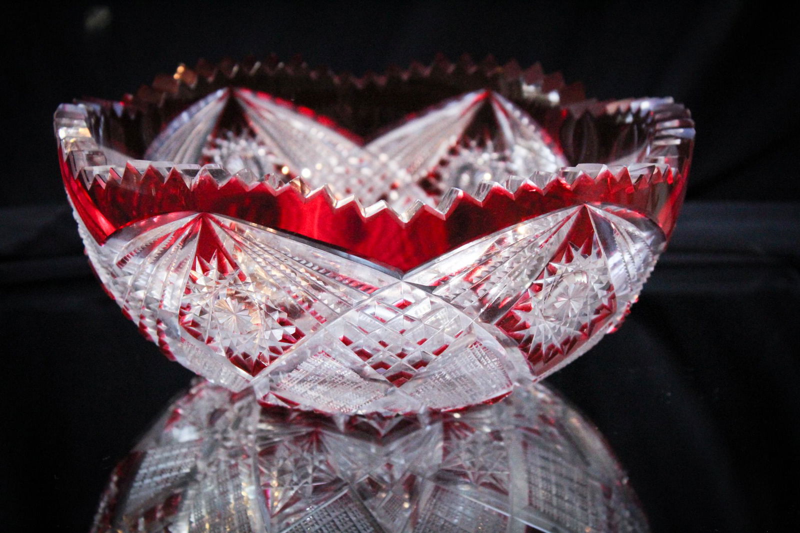 Cranberry Cut to Clear Brilliant Glass 9" Bowl (1 of 9)