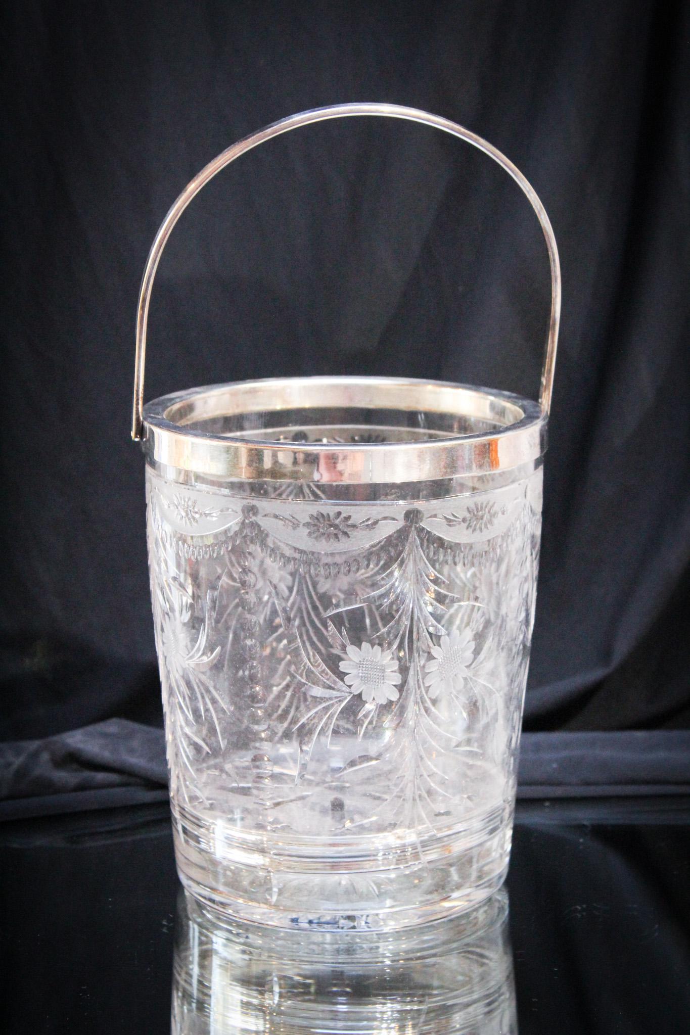 Pairpoint Cut Engraved Glass with Silverplate Ice Bucket (1 of 6)