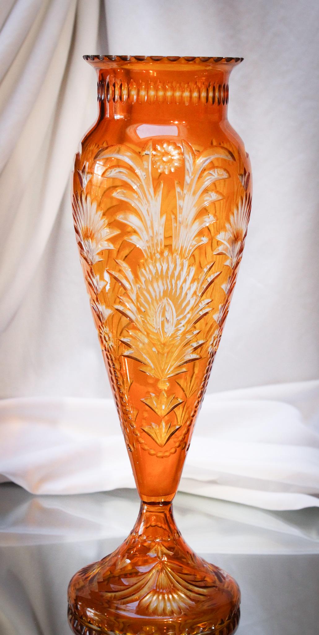 Gorgeous Amber Cut to Clear Antique Glass 13" Vase (1 of 5)