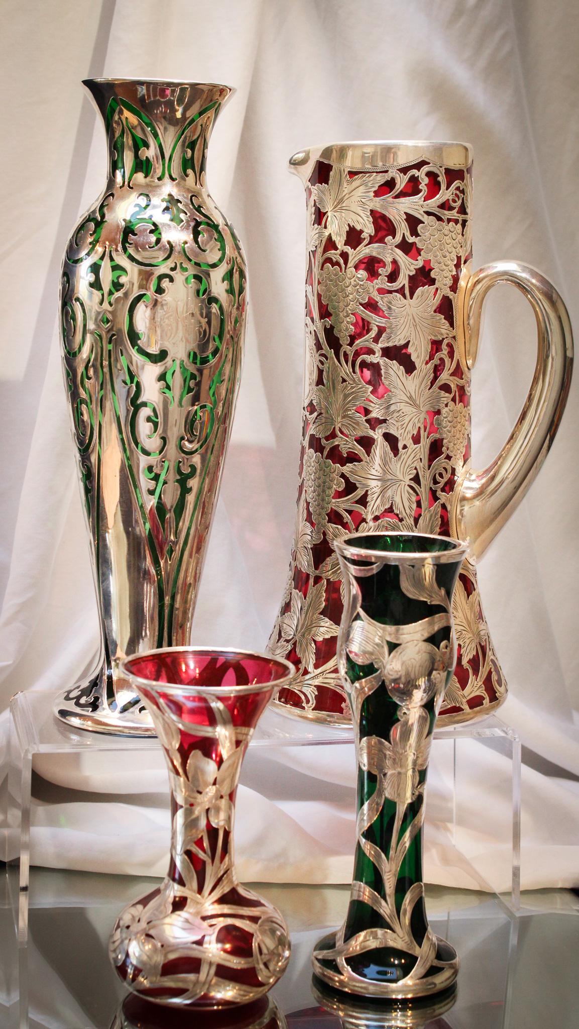 4 pc Lot Sterling Silver Overlay Glass (1 of 18)