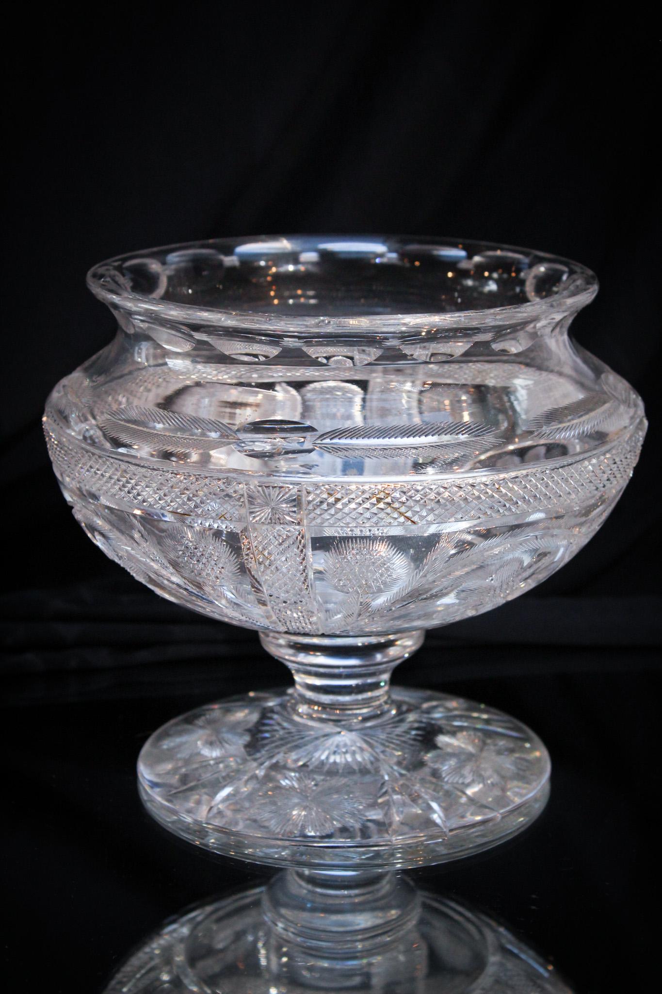 Signed Libbey American Brilliant Cut Glass Thistle Pedestal Bowl (1 of 8)