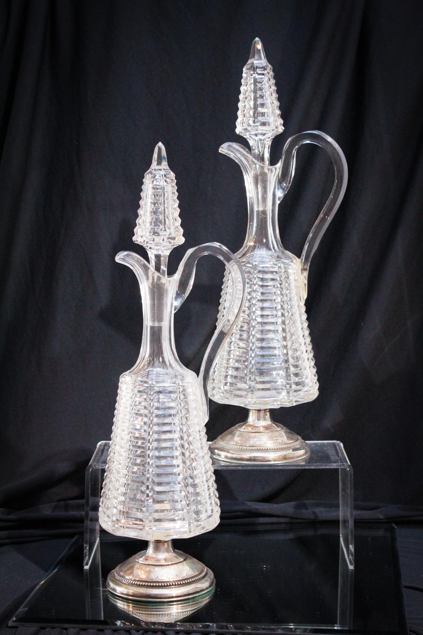 Pair of Continental 16" Cut Glass Decanters Silver Bases (1 of 6)
