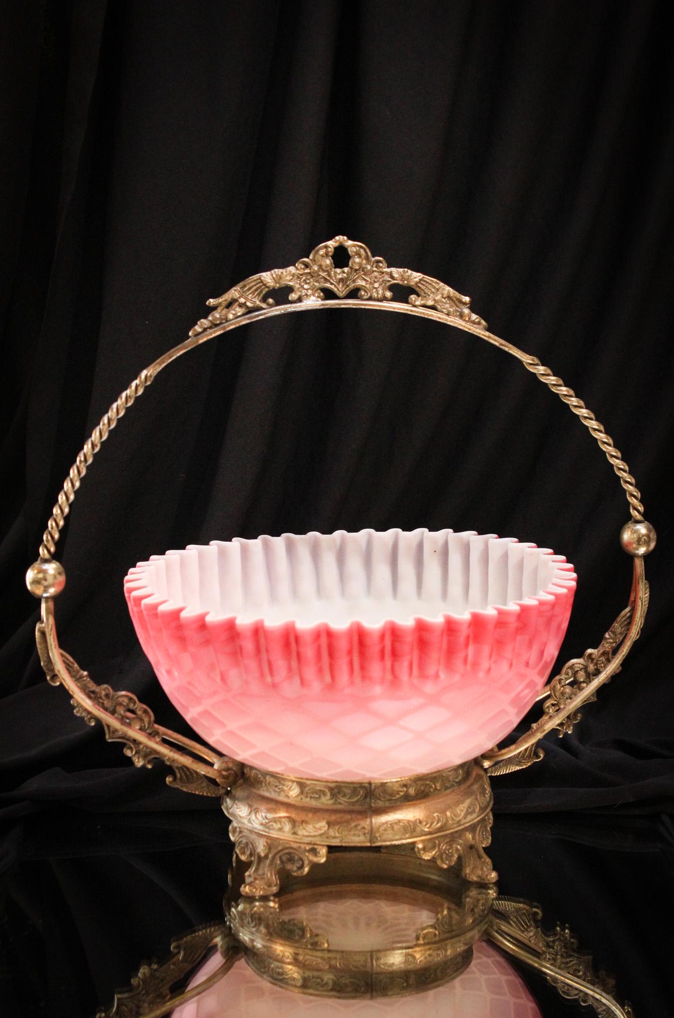 Victorian Mother of Pearl Brides Bowl Silverplate Basket (1 of 10)