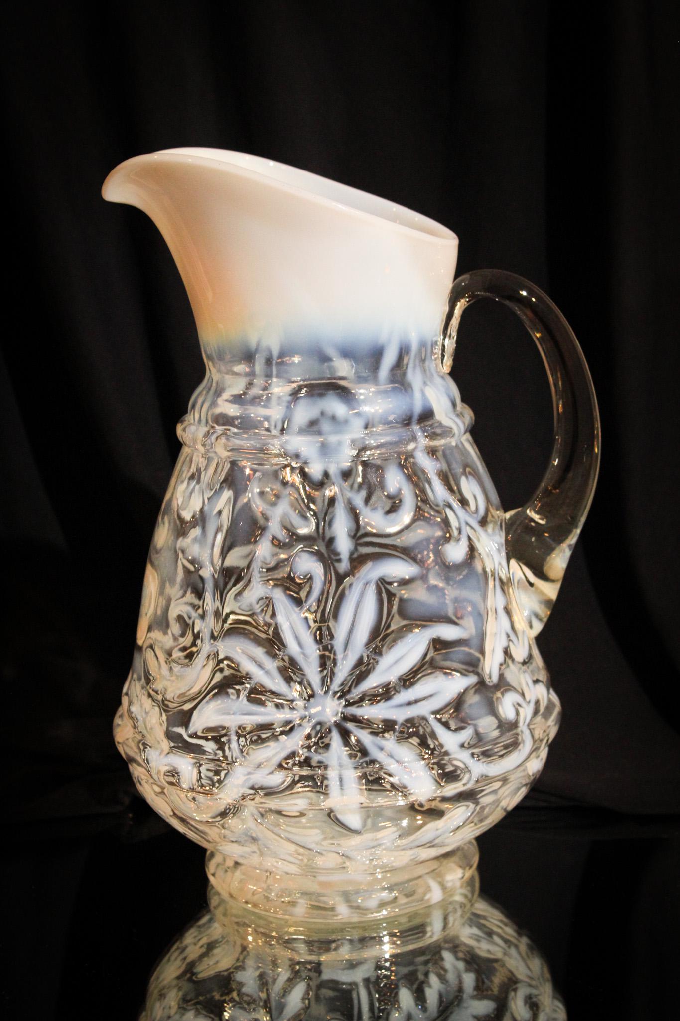 Scarce Form Northwood Opalescent Poinsettia Victorian Glass Pitcher (1 of 5)