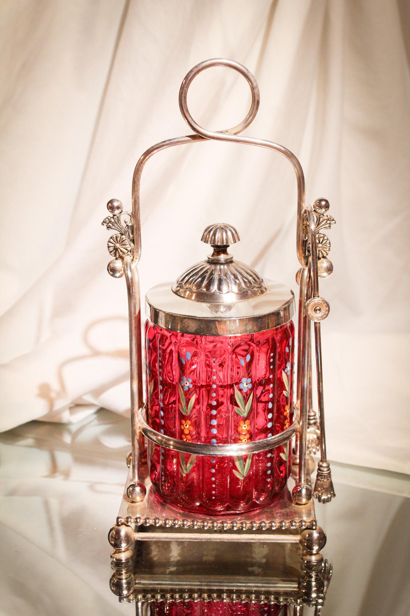 Meriden Cranberry Enameled Victorian Silverplate Pickle Castor (1 of 5)