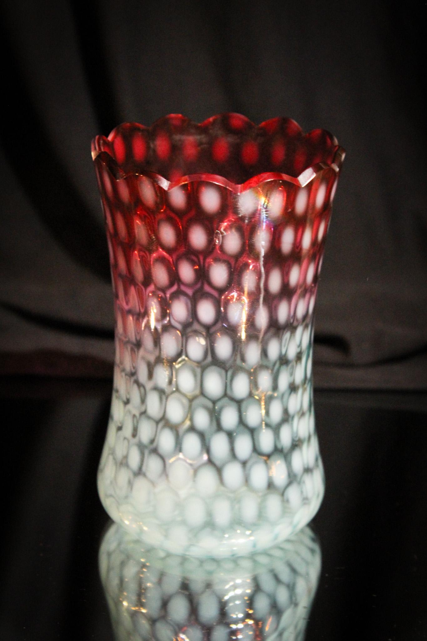 Very Rare Phoenix Bluerina Opalescent Vase: Killer example of the rare bluerina opalescent glass by Phhoenix. This vase has perfect color and opalescence. Only the best from Magnum! It measures 5 1/4" tall.