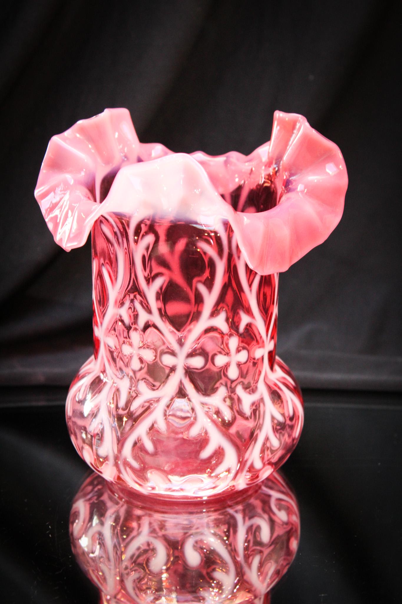 Northwood Cranberry Opalescent Spanish Lace Celery vase (1 of 4)