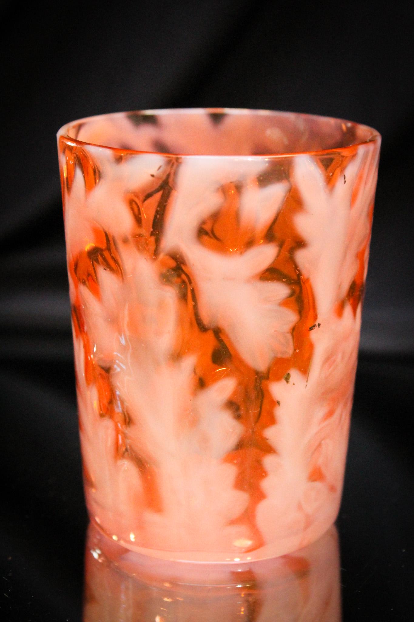 Very Rare Orange Opalescent Scottish Moor Victorian Glass Tumbler: This is one gorgeous and super rare tumbler. Tangerine orange opalescent tumbler in the Scottish Moor pattern. Can you imagine the whole water set in this and how over the top it would be? Only the be