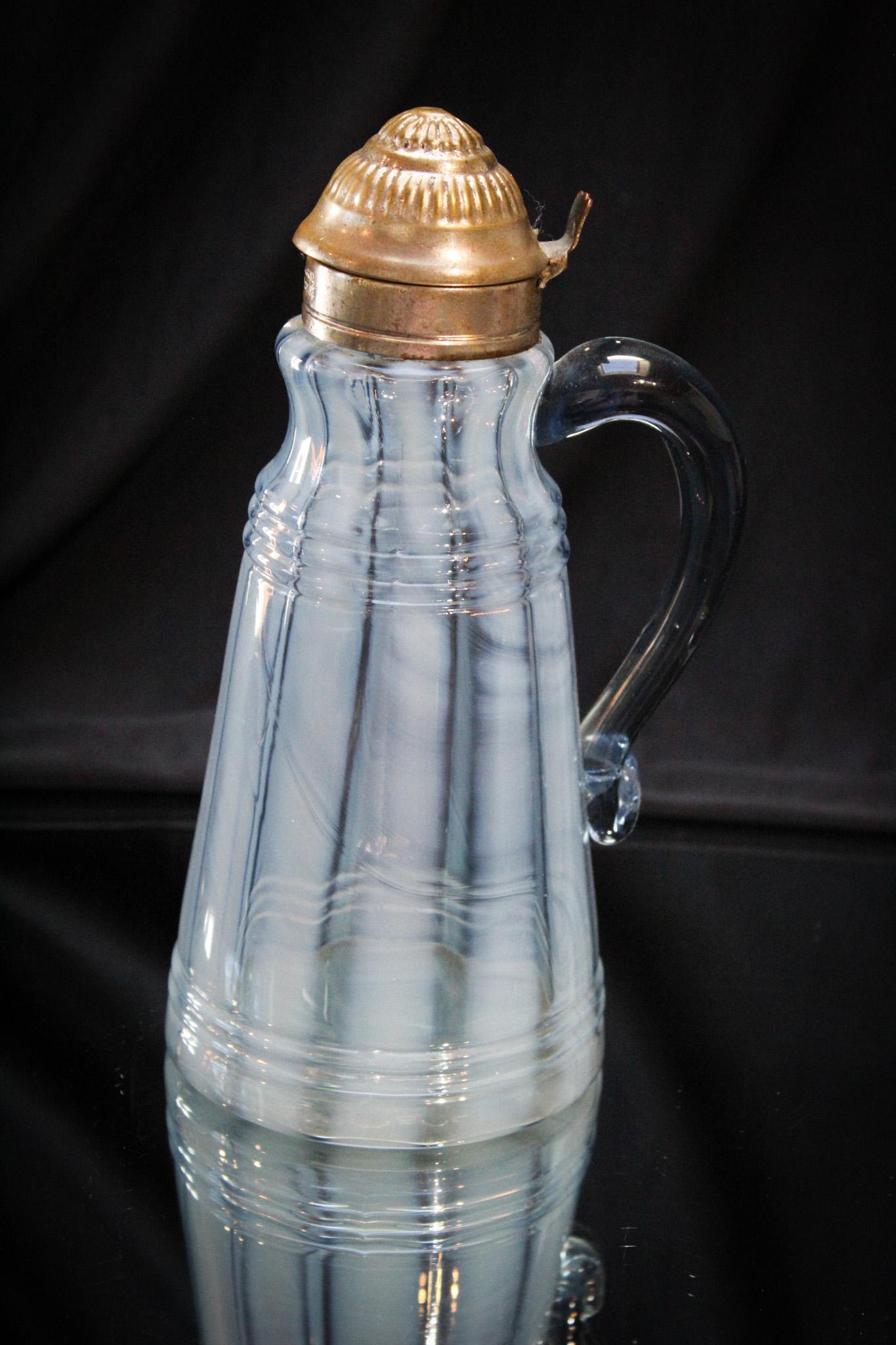 Rare Victorian Blue Opalescent Wide Stripe Syrup Pitcher (1 of 6)