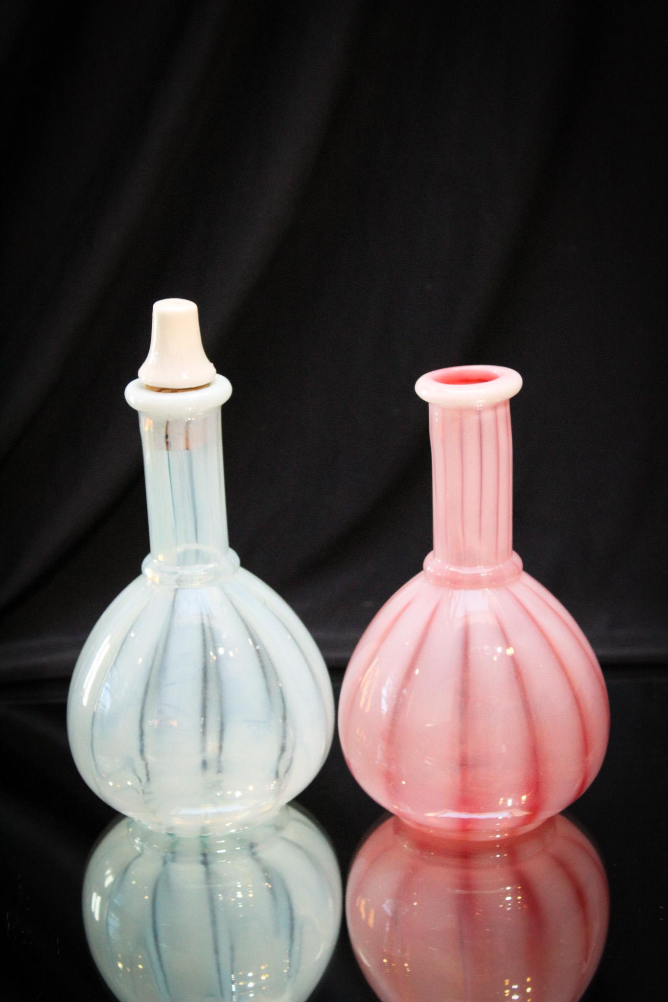 2 pc Lot Victorian Cranberry & Blue Opalescent Barber Bottles (1 of 6)