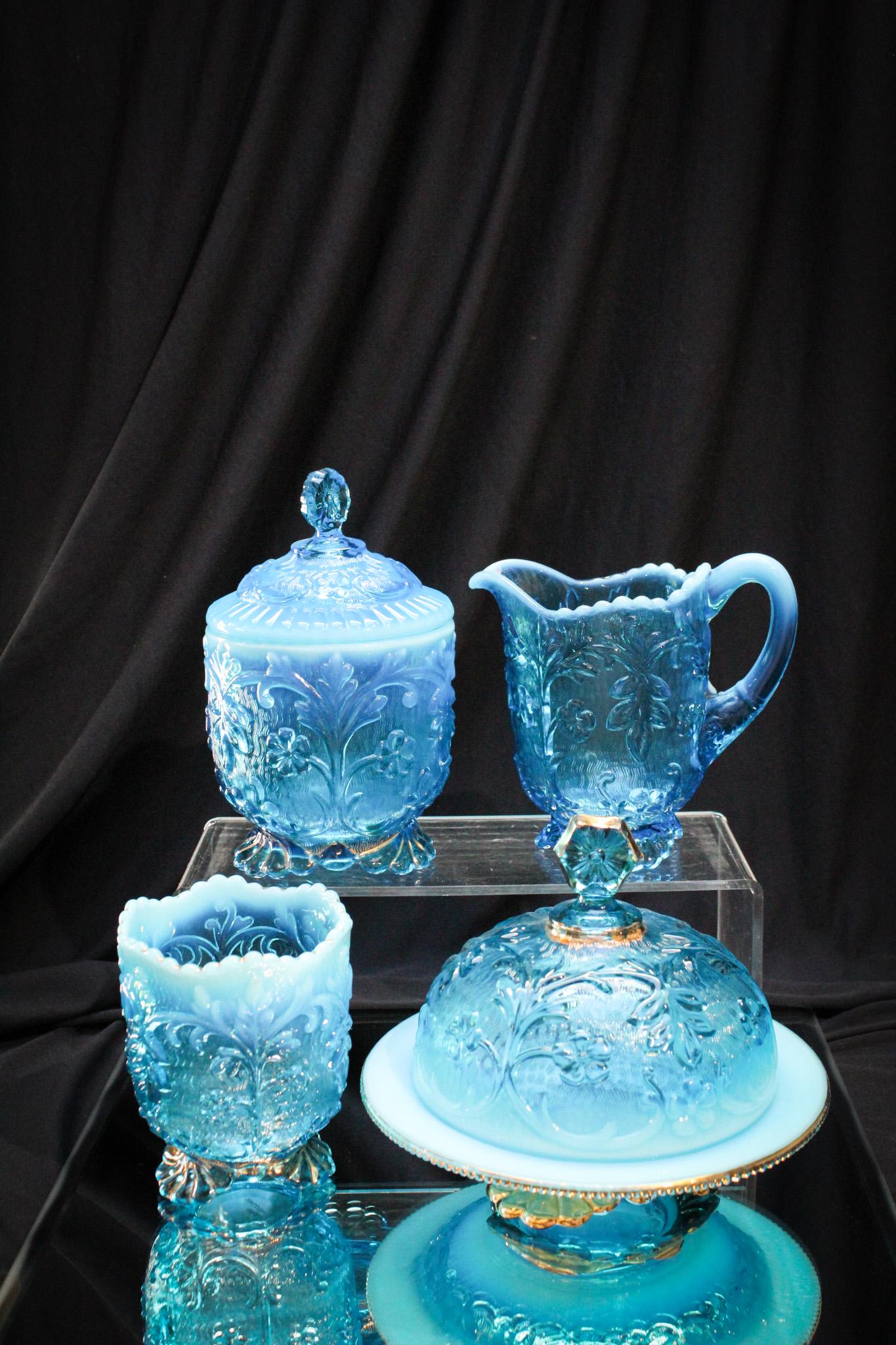 Victorian Beaumont Blue Opalescent Flora 4pc. Table Set (1 of 13)