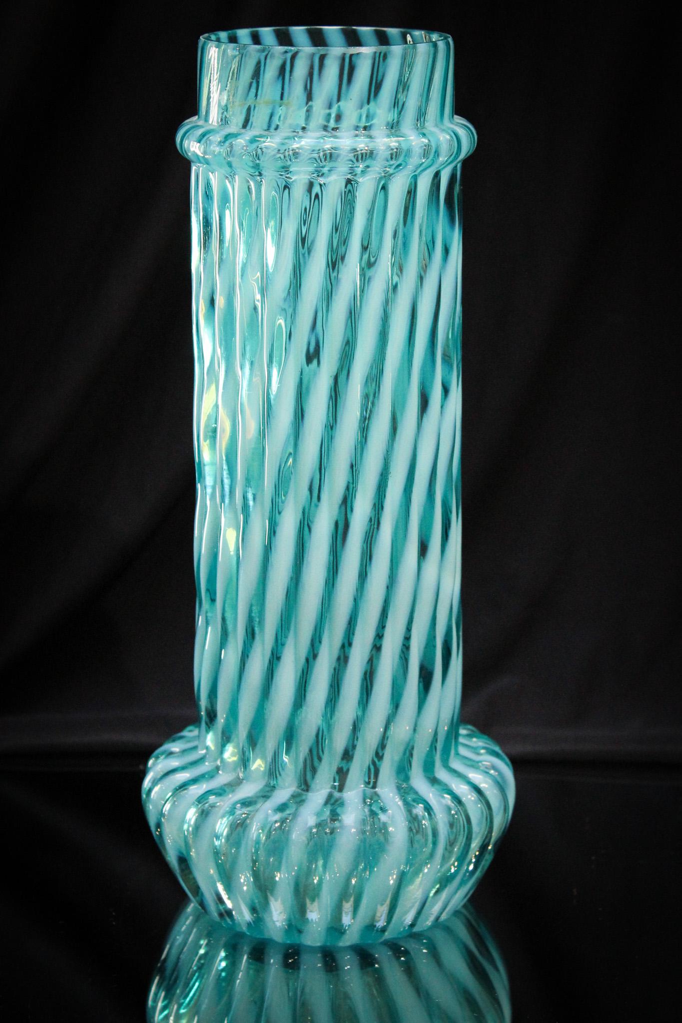 Rare Northwood Blue Opalescent Victorian Glass Straw jar (1 of 5)