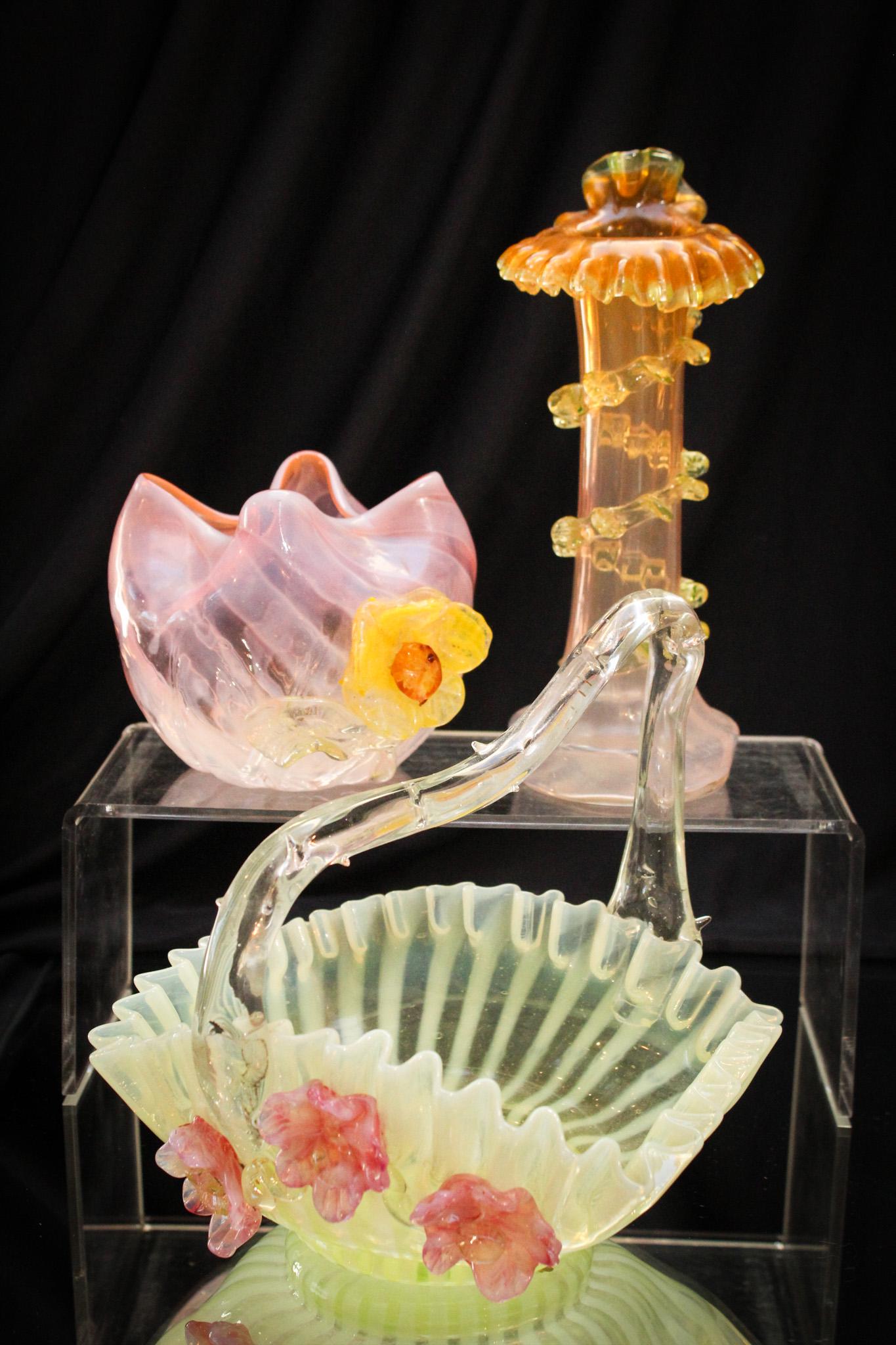 3 pc Lot Victorian Vaseline Glass Basket Rosebowl & JIP (1 of 11)