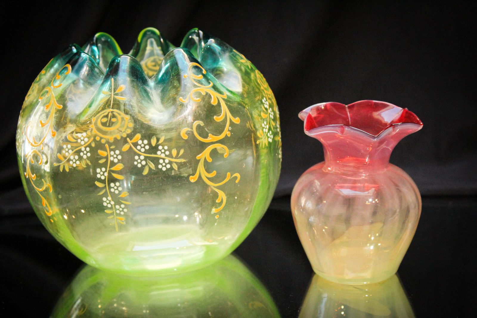 2 pc Lot Victorian Colored Vaseline Glass (1 of 7)