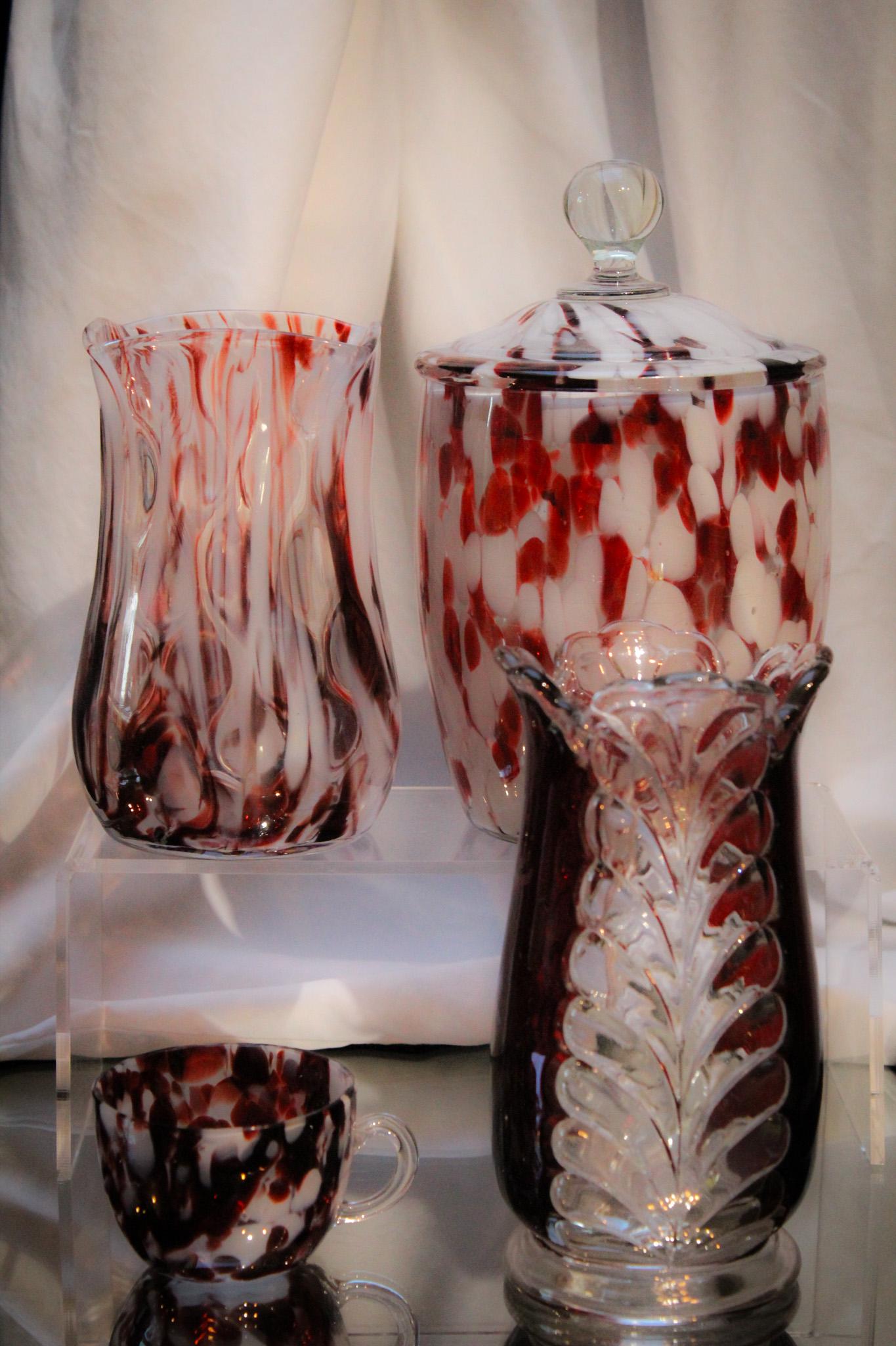 4 pc Lot Victorian Tortoise Spatter and Ruby Stained Glass (1 of 9)