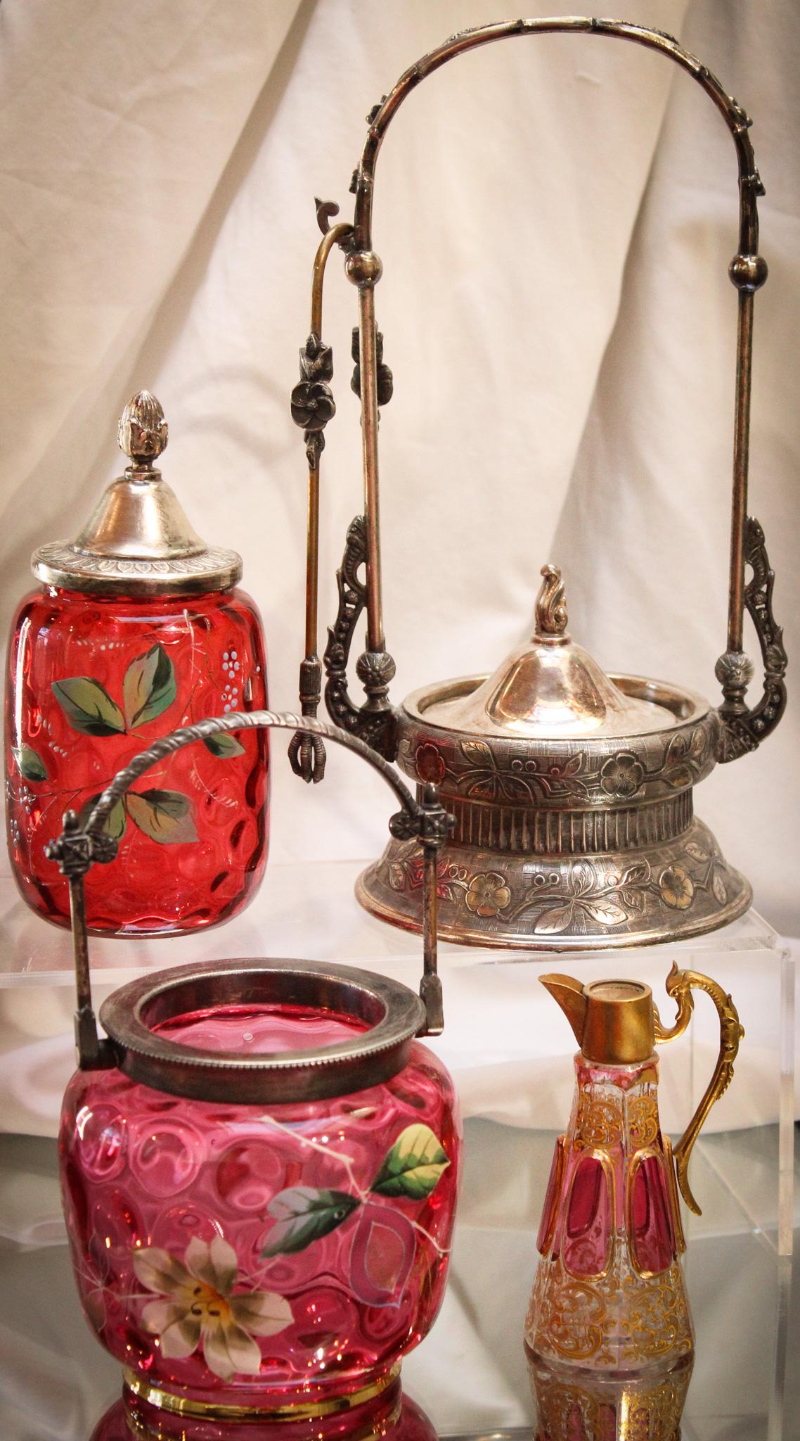 4 pc Lot Victorian Cranberry Glass Moser Silverplate & More (1 of 10)