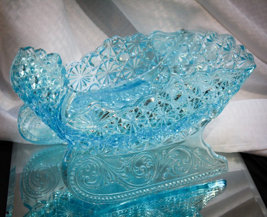 Ho Ho How About This Rare Huge Blue Daisy & Button Glass Sleigh? (1 of 8)