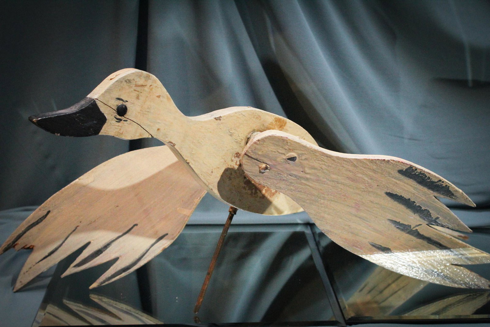 White Duck Folk Art Whirlygig: Cute white duck Folk Art whirlygig. Measures 20" by 12".