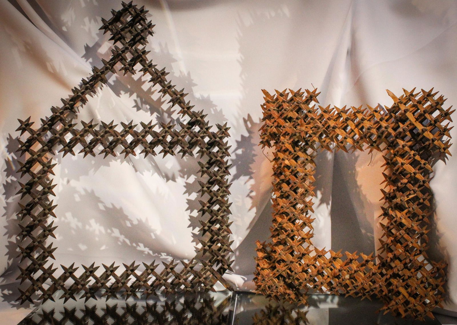 Pair of Folk Art Thorny Picture Frames: Very unusual Folk Art thorny picture frames. Largest measures 21" by 14".