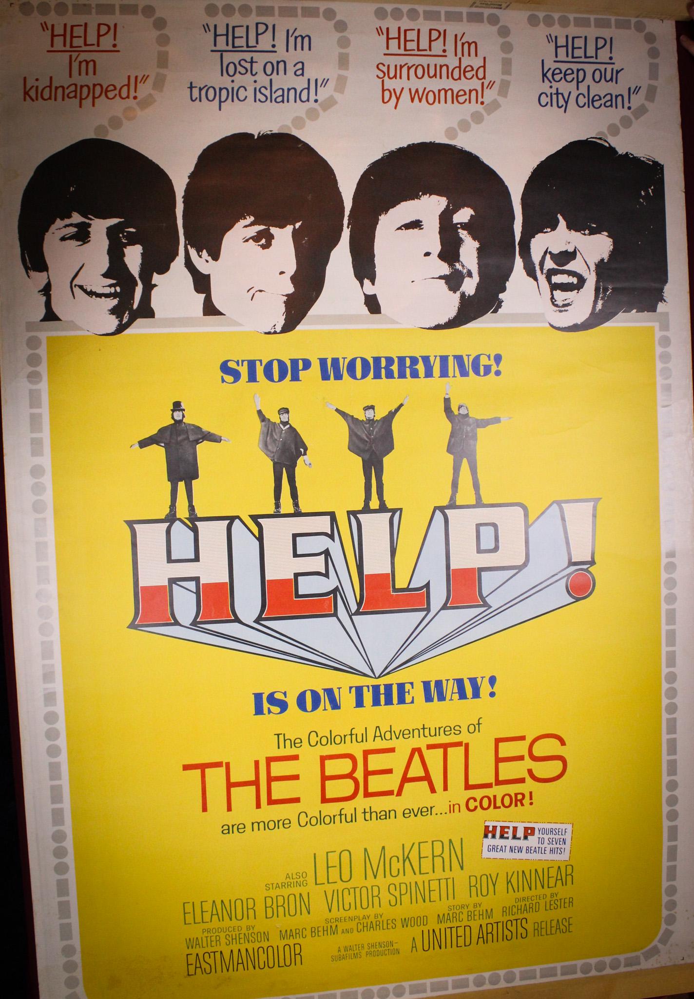 Original Theater Display Very Large 1965 Beatles Movie Poster 40" by 60" HELP THE BEATLES (1 of 20)