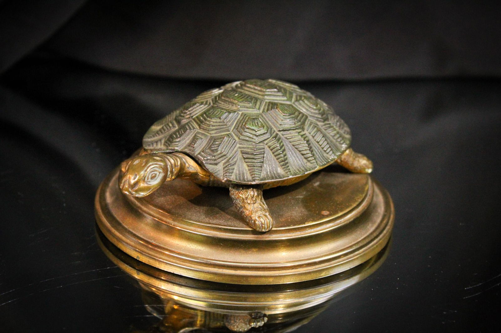 Fabulous Turtle Brass w/Green Patina Antique Inkwell (1 of 7)