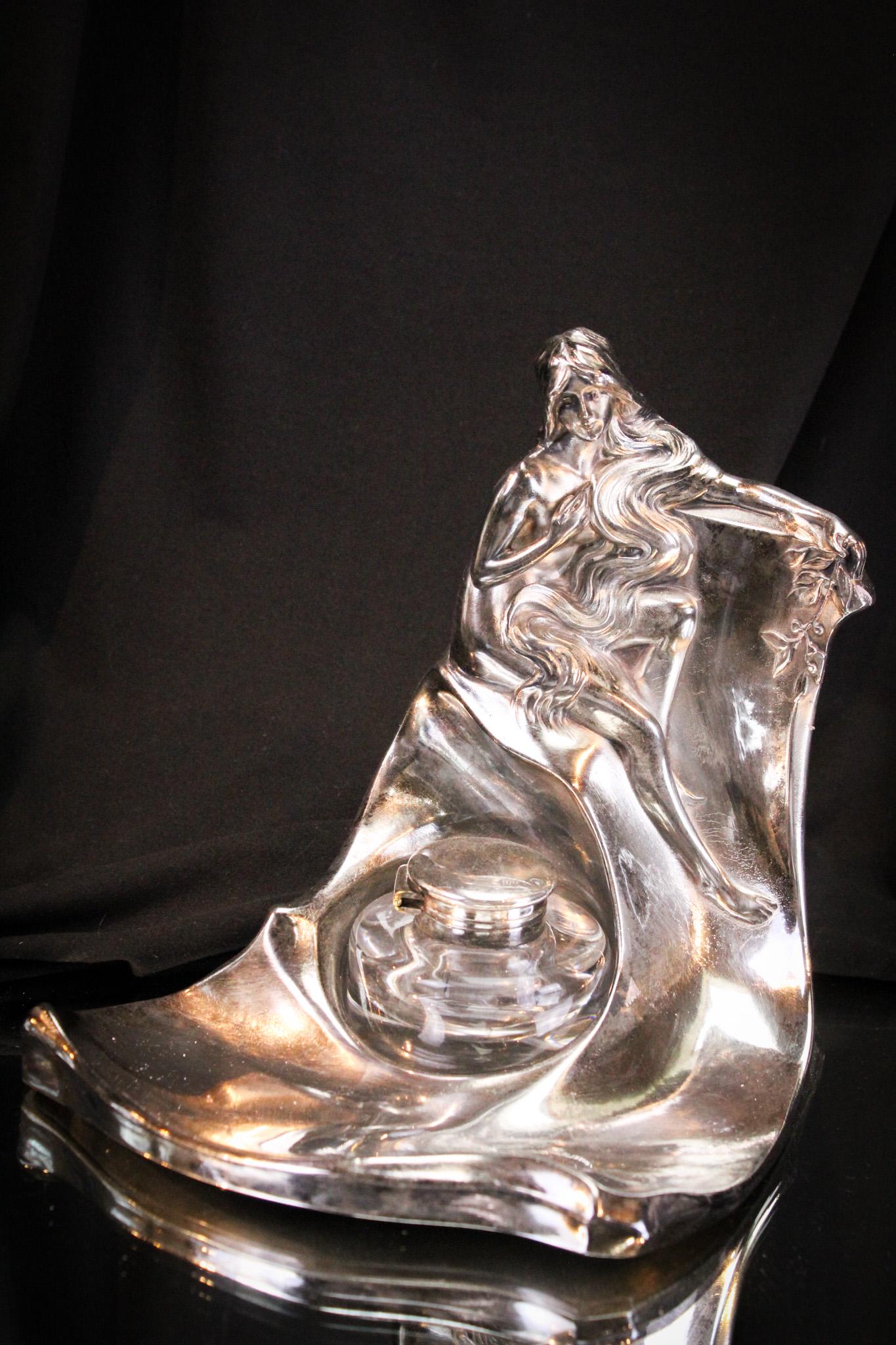 WMF Silverplate Art Nouveau Figural Large Inkwell (1 of 11)