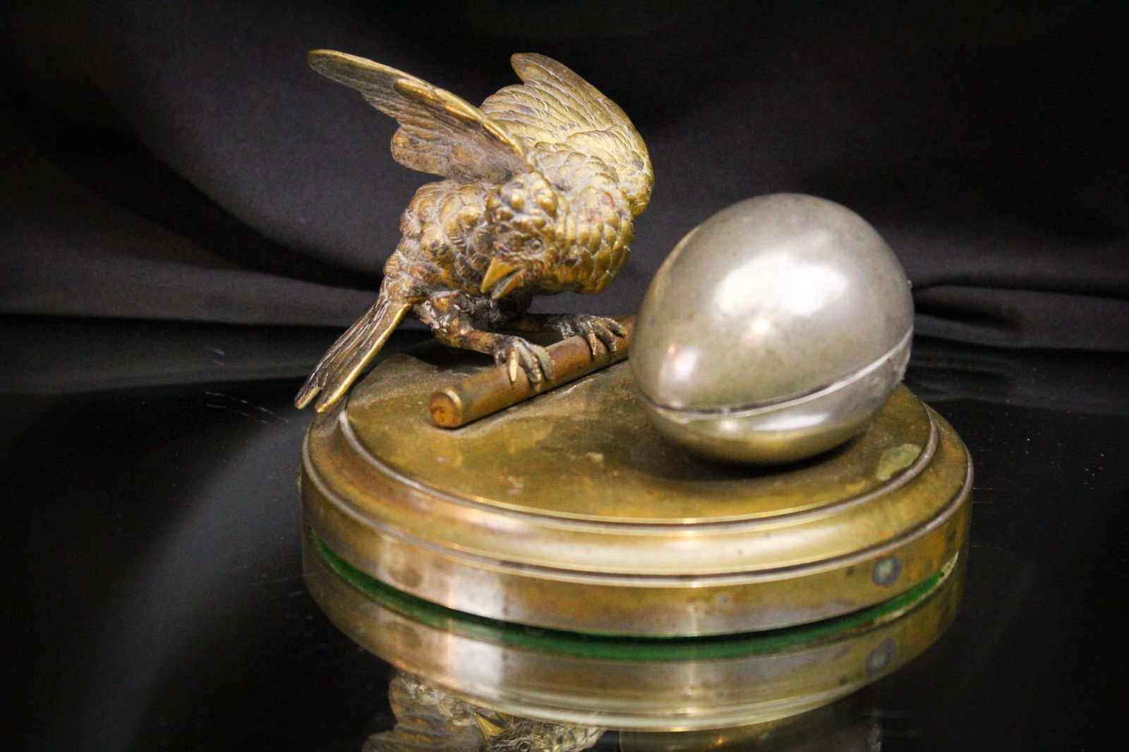 Bronze & Silverplate Sparrow and Egg Antique Inkwell (1 of 5)