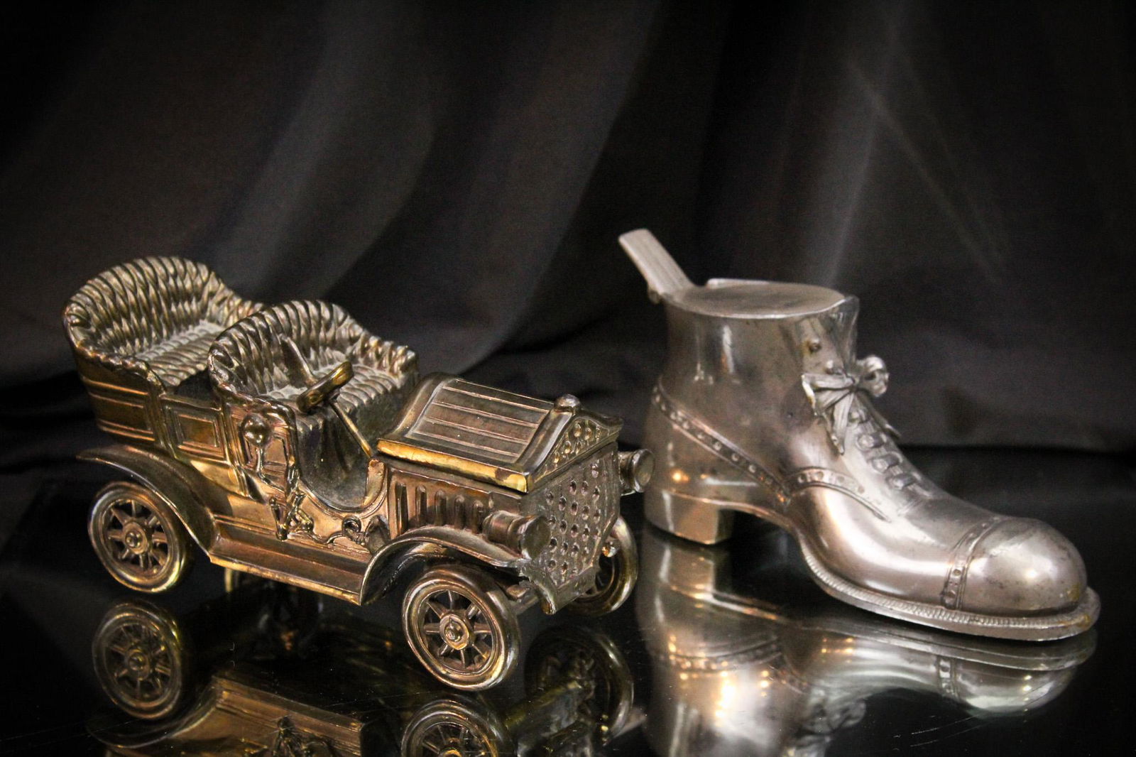 2 pc Lot Figural Antique Inkwells Old Shoe & Jalopy (1 of 9)