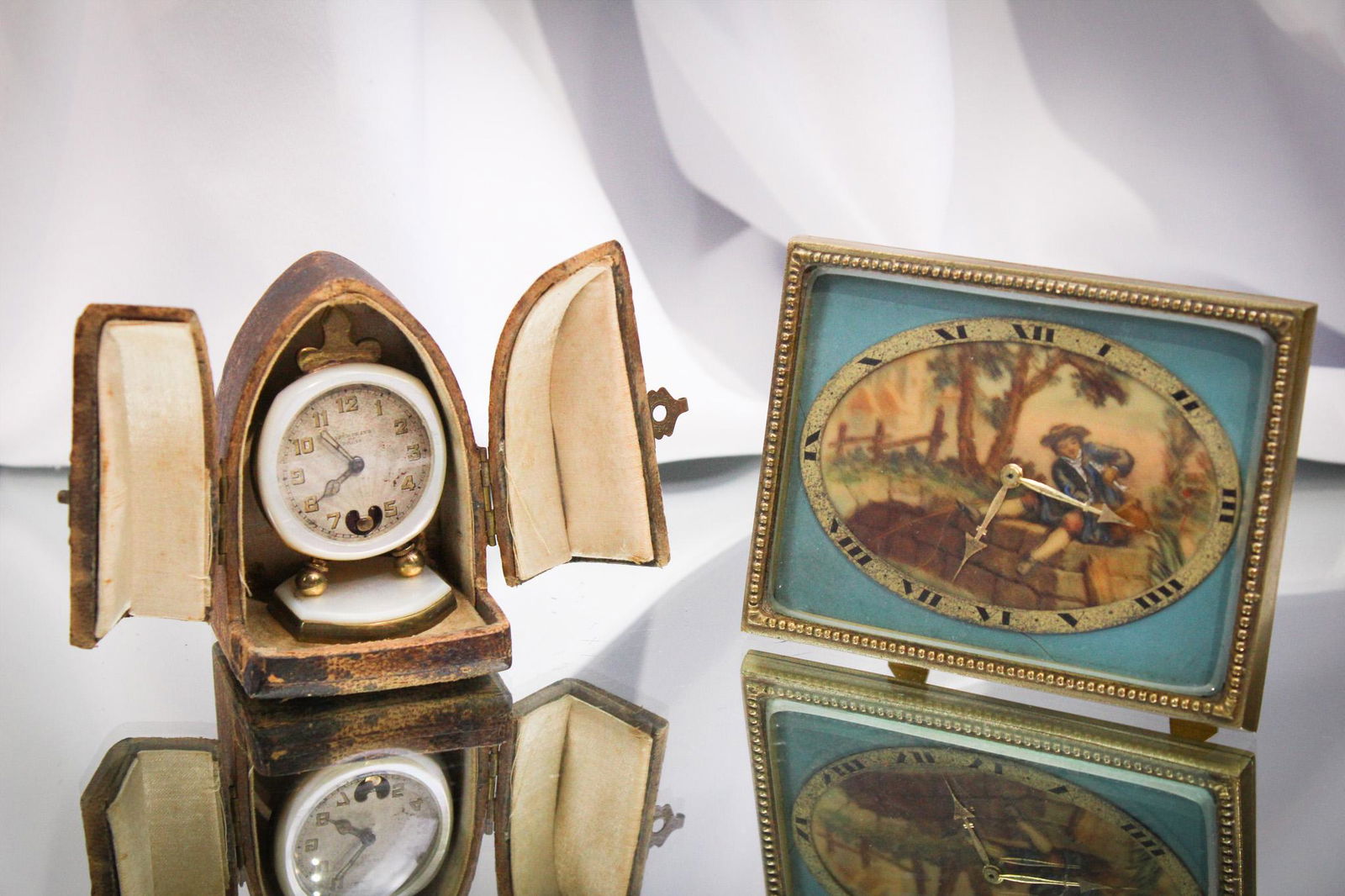 2 pc Lot Antique Clocks Bronze Brevet Lenox & Gold Dore' Mother of Pearl (1 of 14)