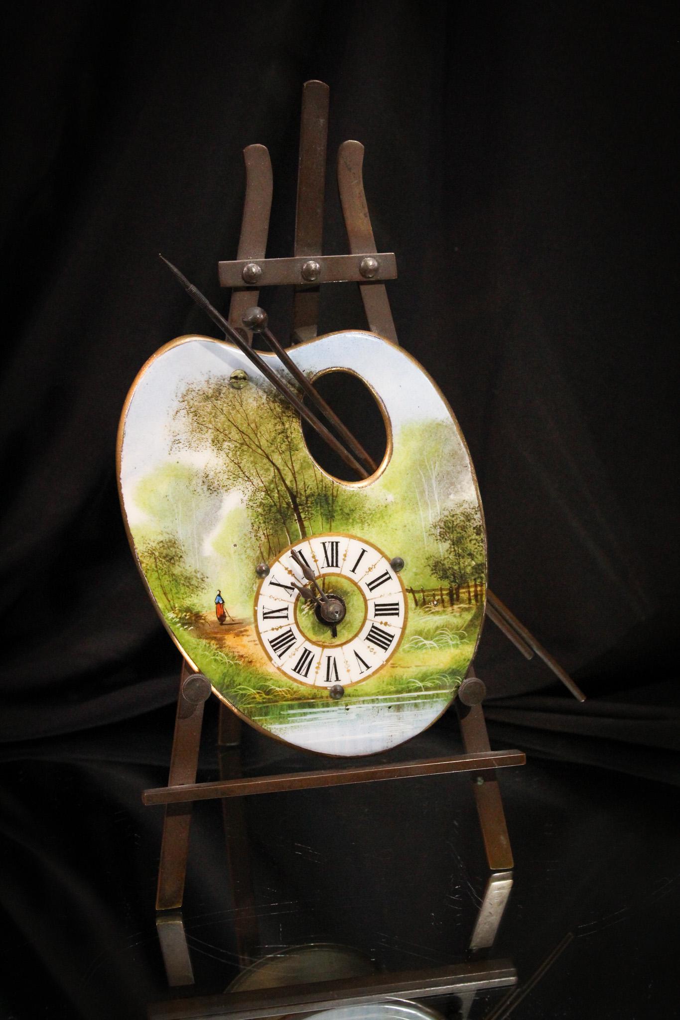 Enameled Porcelain Signed Artist Pallette & Brushes Clock (1 of 7)