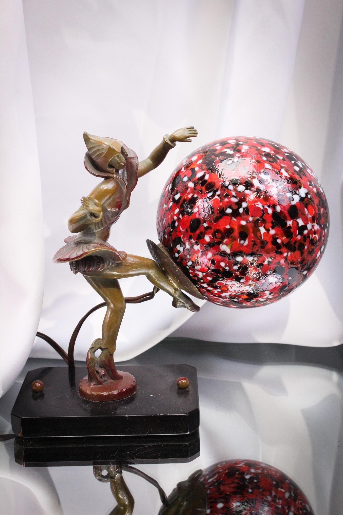 Art Deco Harlequin Lamp Czech Mottled Glass Shade (1 of 11)