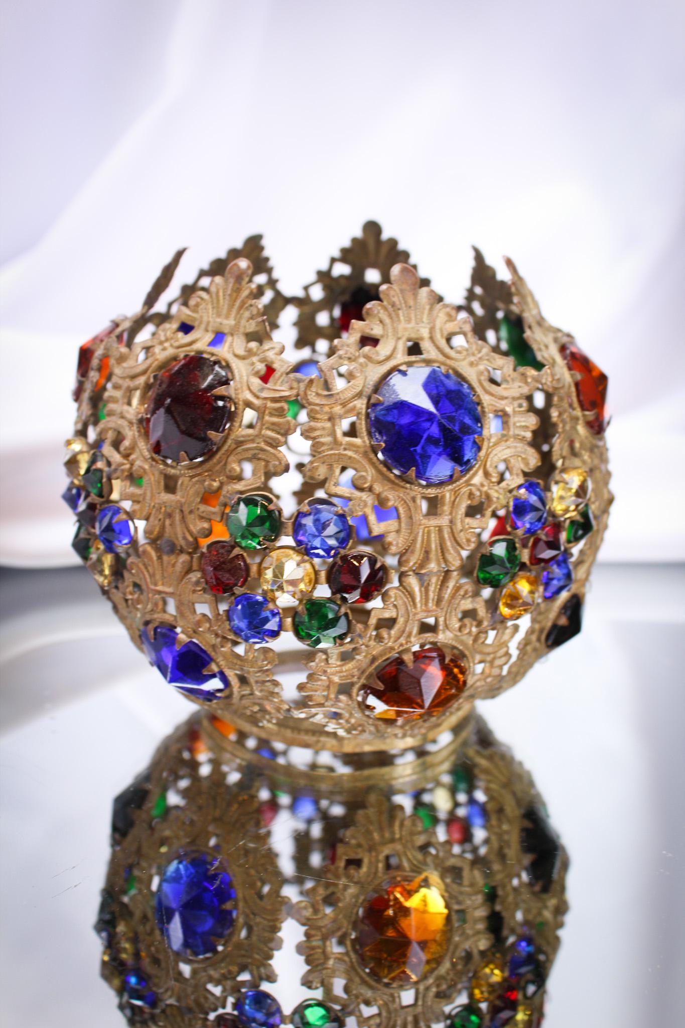 Victorian Jeweled Brass Lamp Shade (1 of 6)