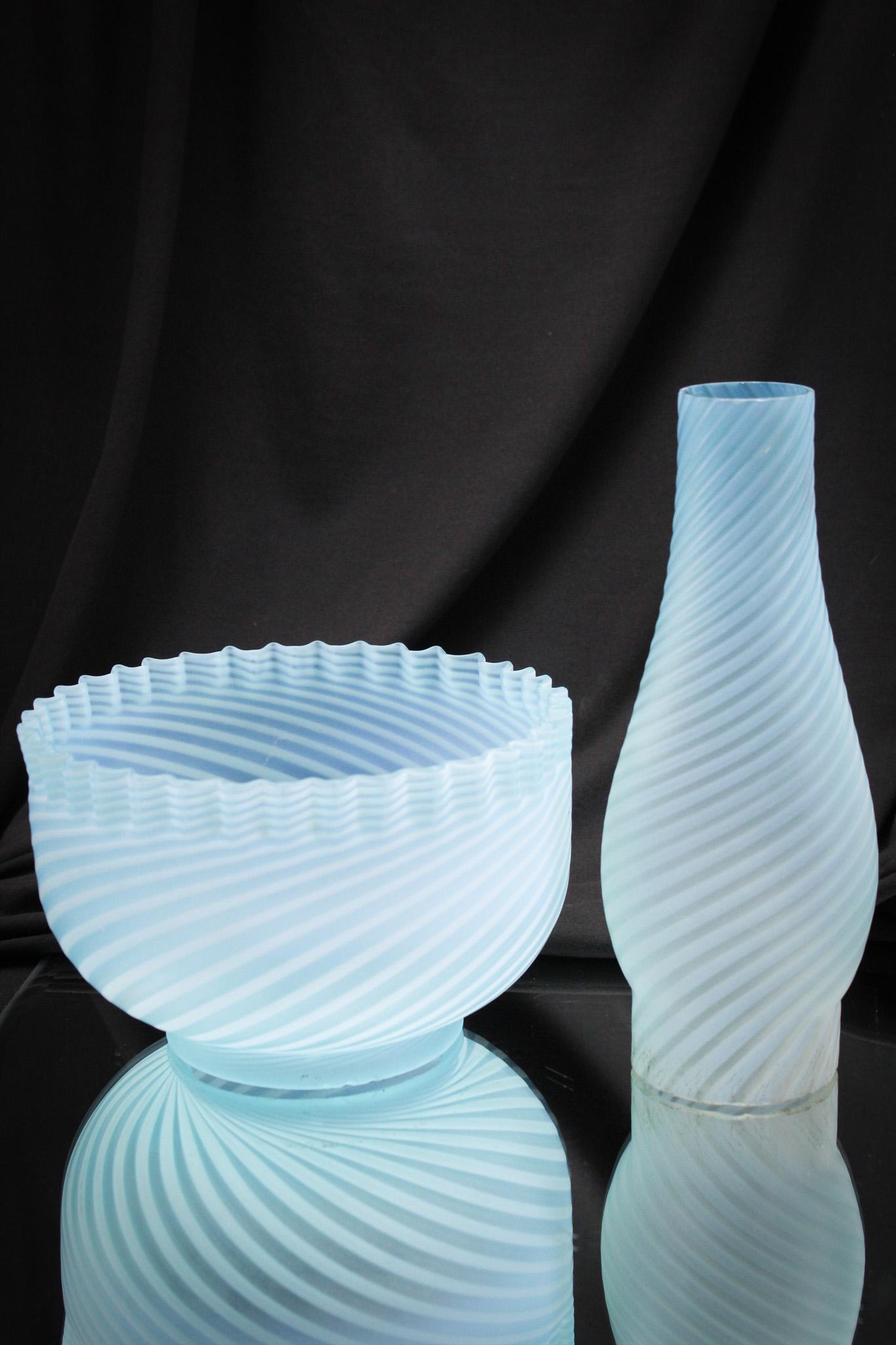 Scarce Blue Opalescent Satin Glass Victorian Shade & Chimney (1 of 11)