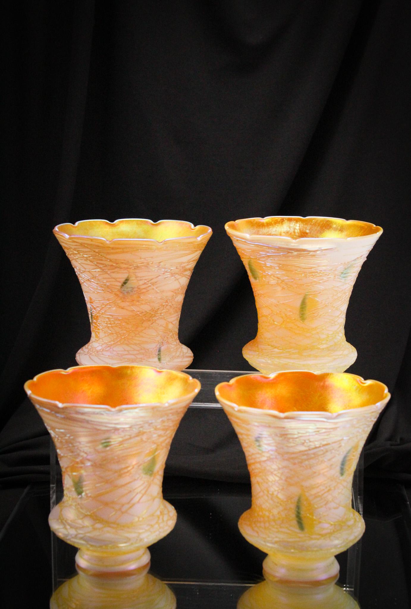 Set of 4 Lustre Art Glass Irridescent Threaded Shades (1 of 10)