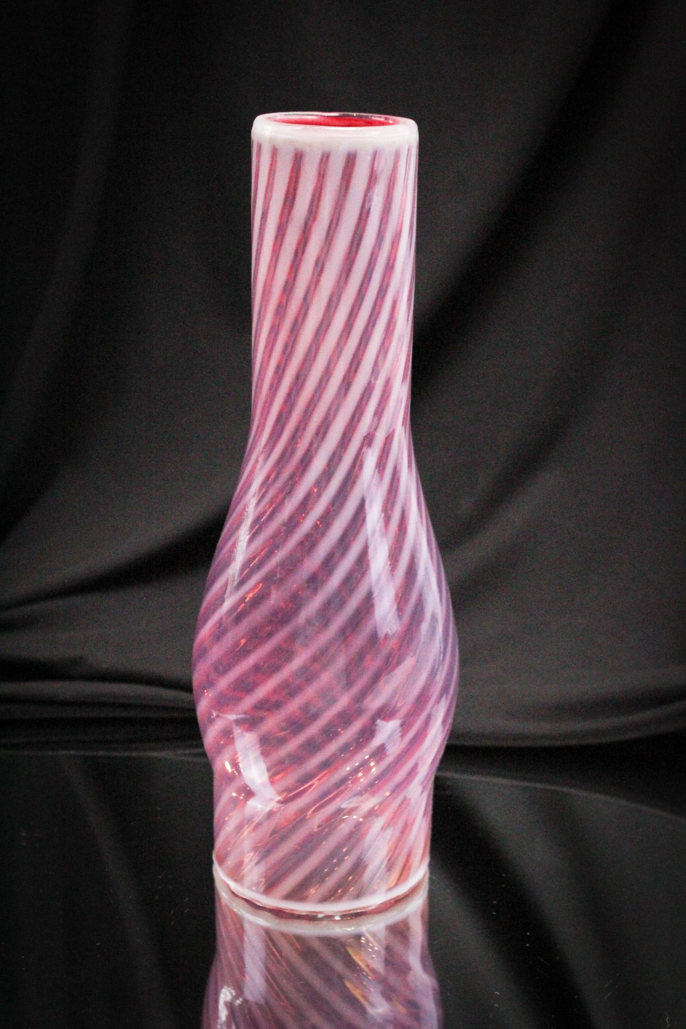 Cranberry Opalescent Swirl Glass Oil Lamp Chimney (1 of 5)