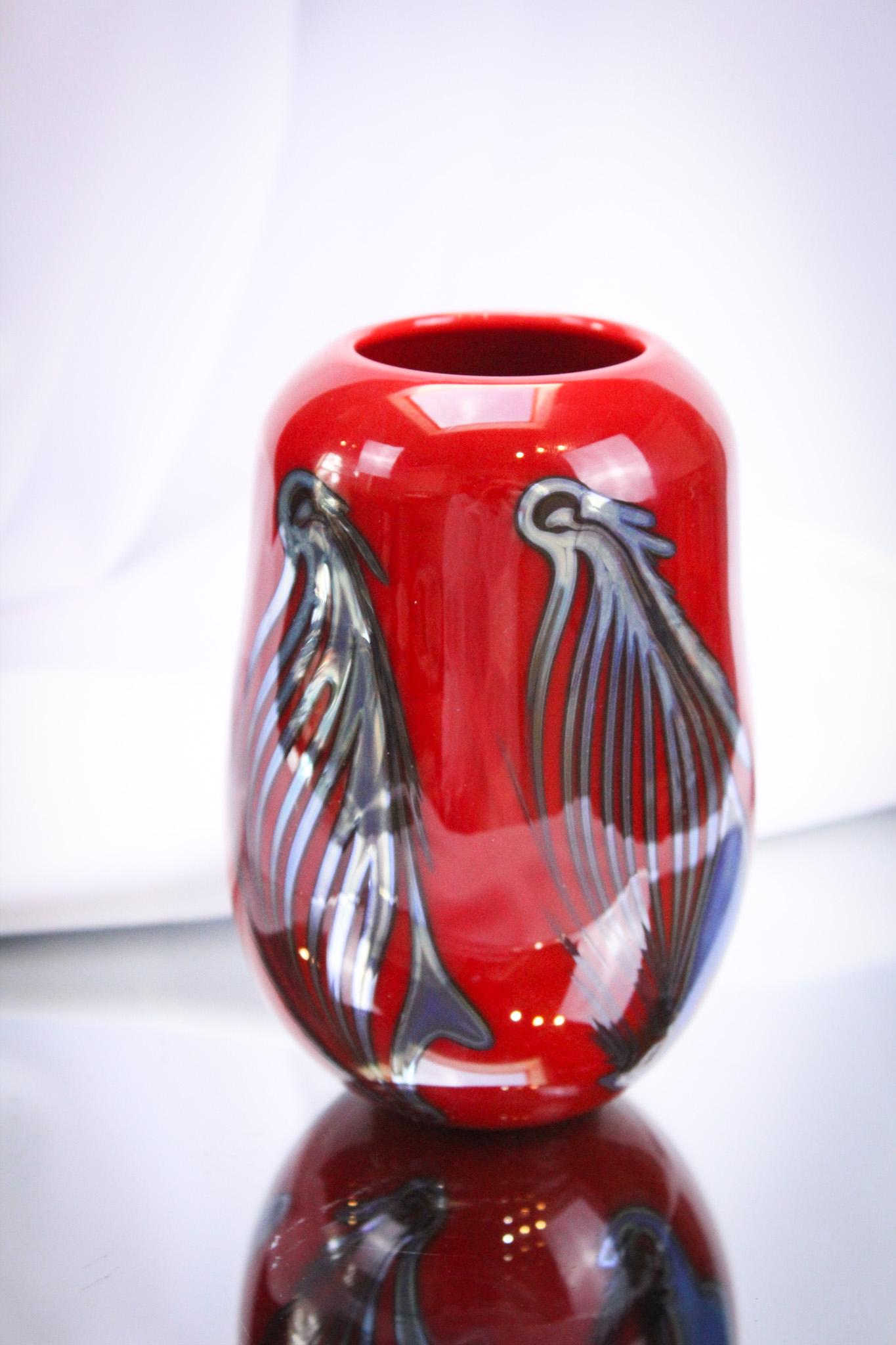 Lotton Art Glass Dated 2002 Red Agate Vase (1 of 6)